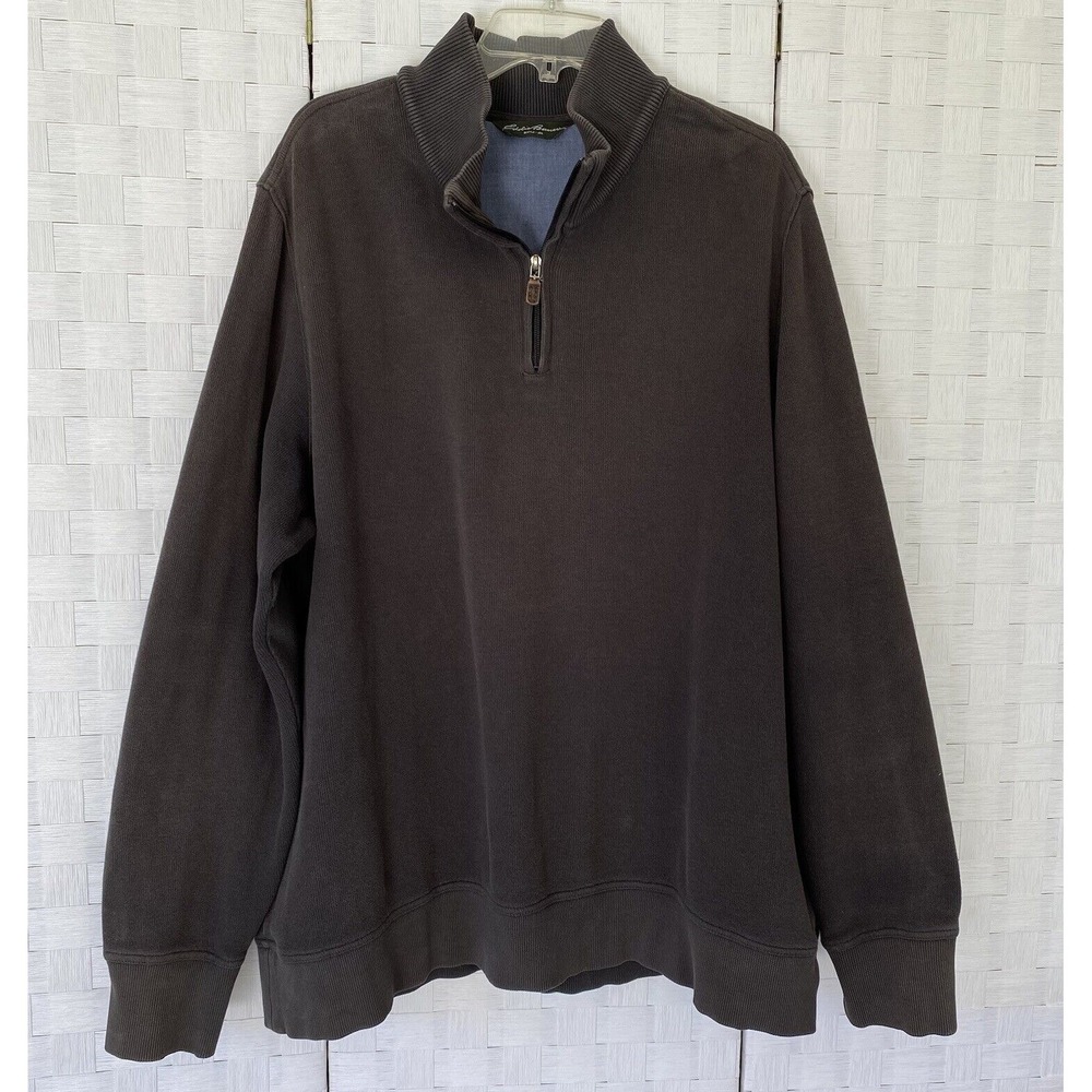 Eddie Bauer‎ Sweater Gray Men 2XL Rib Knit Sweatshirt Pull Over Preppy Outdoors